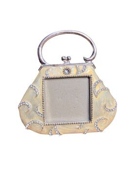 Aaron Brothers purse design picture frame. Pearly cream enamel with rhinestones.